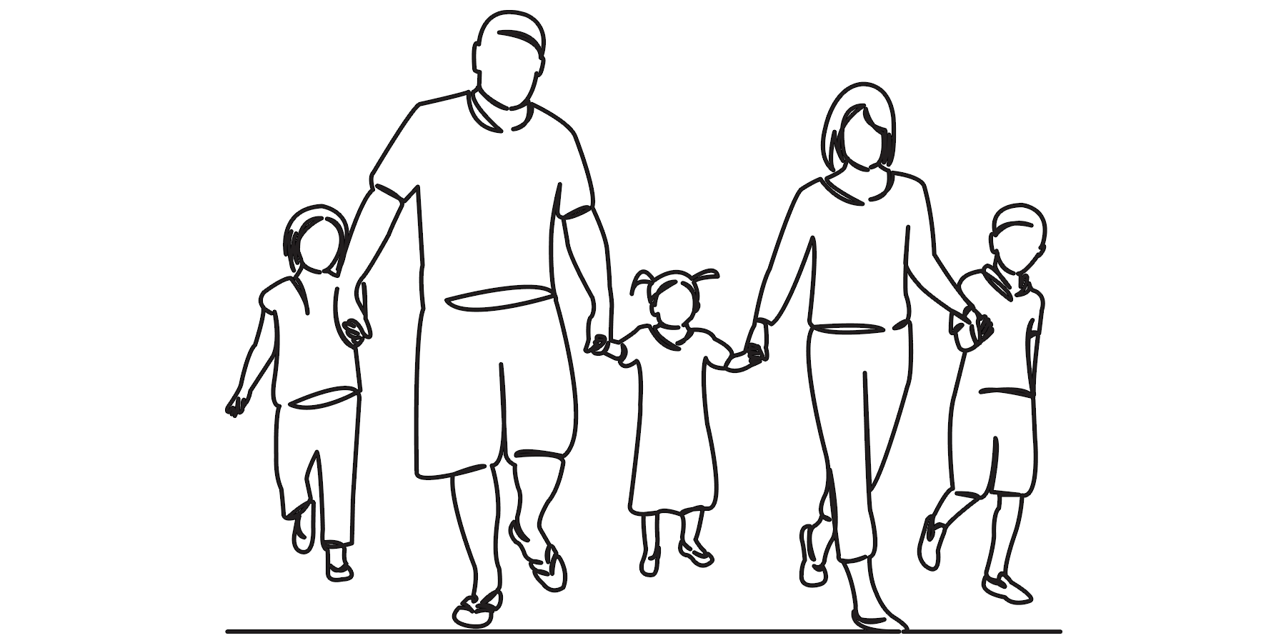 Illustration of father,mother and children walking